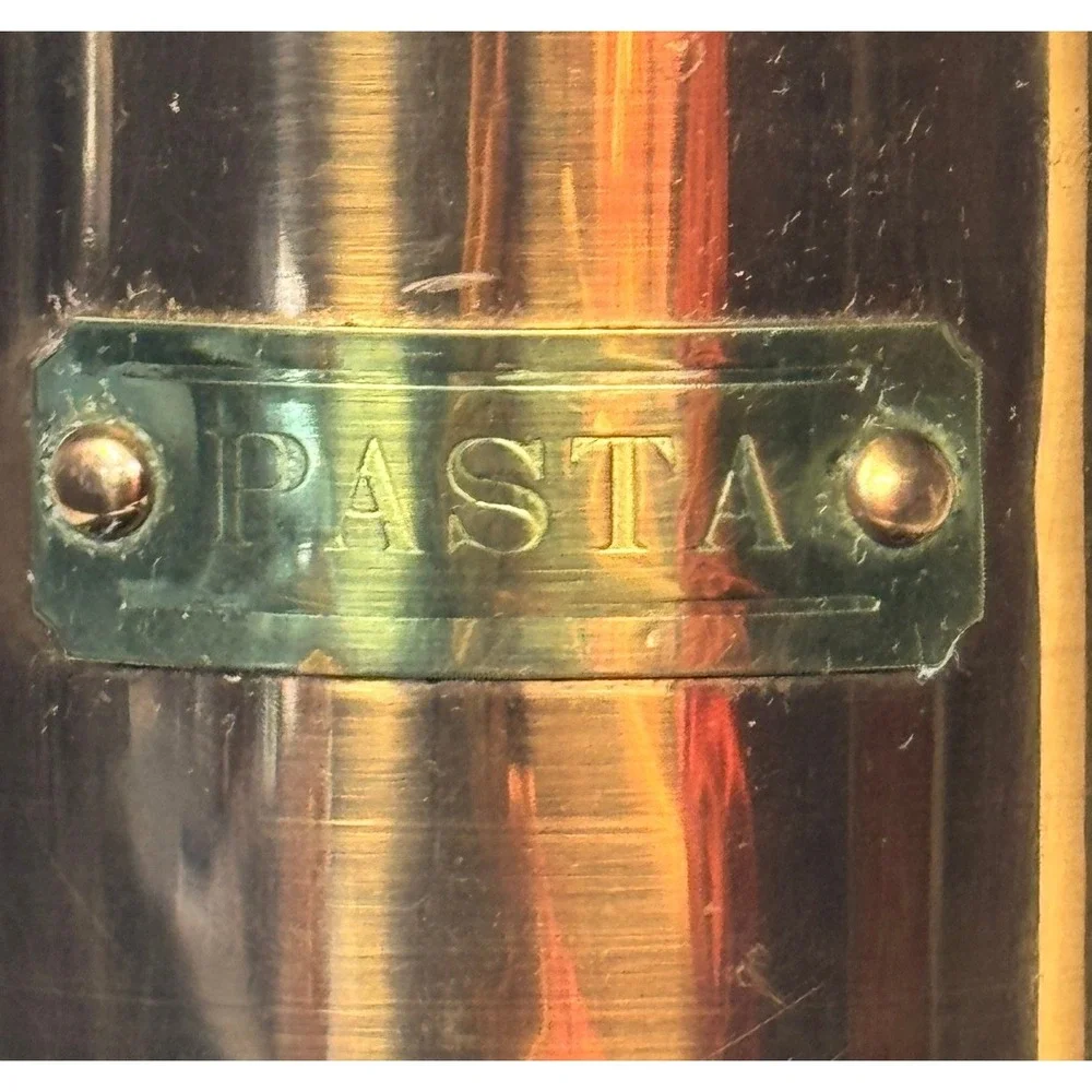 Vintage Solid Copper Pasta Canister Tall Cylinder Storage Jar Korea Brass Label